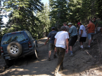 Rescuing the Jeep from sliding down hill